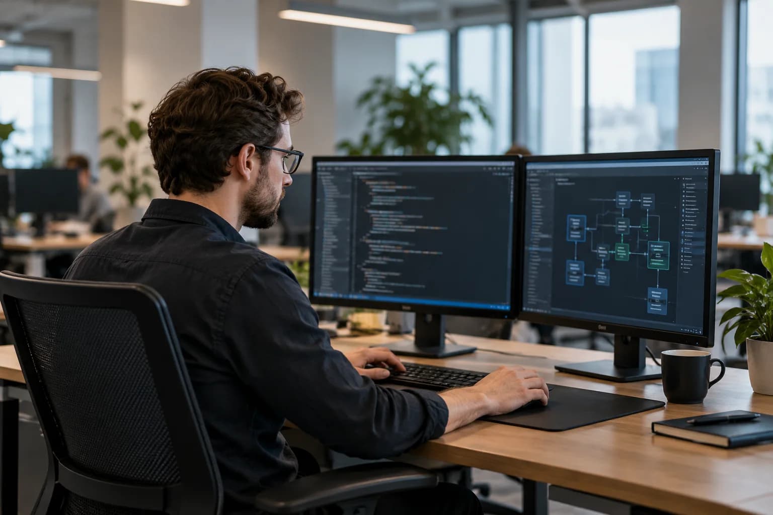IT-специалист работает за компьютером